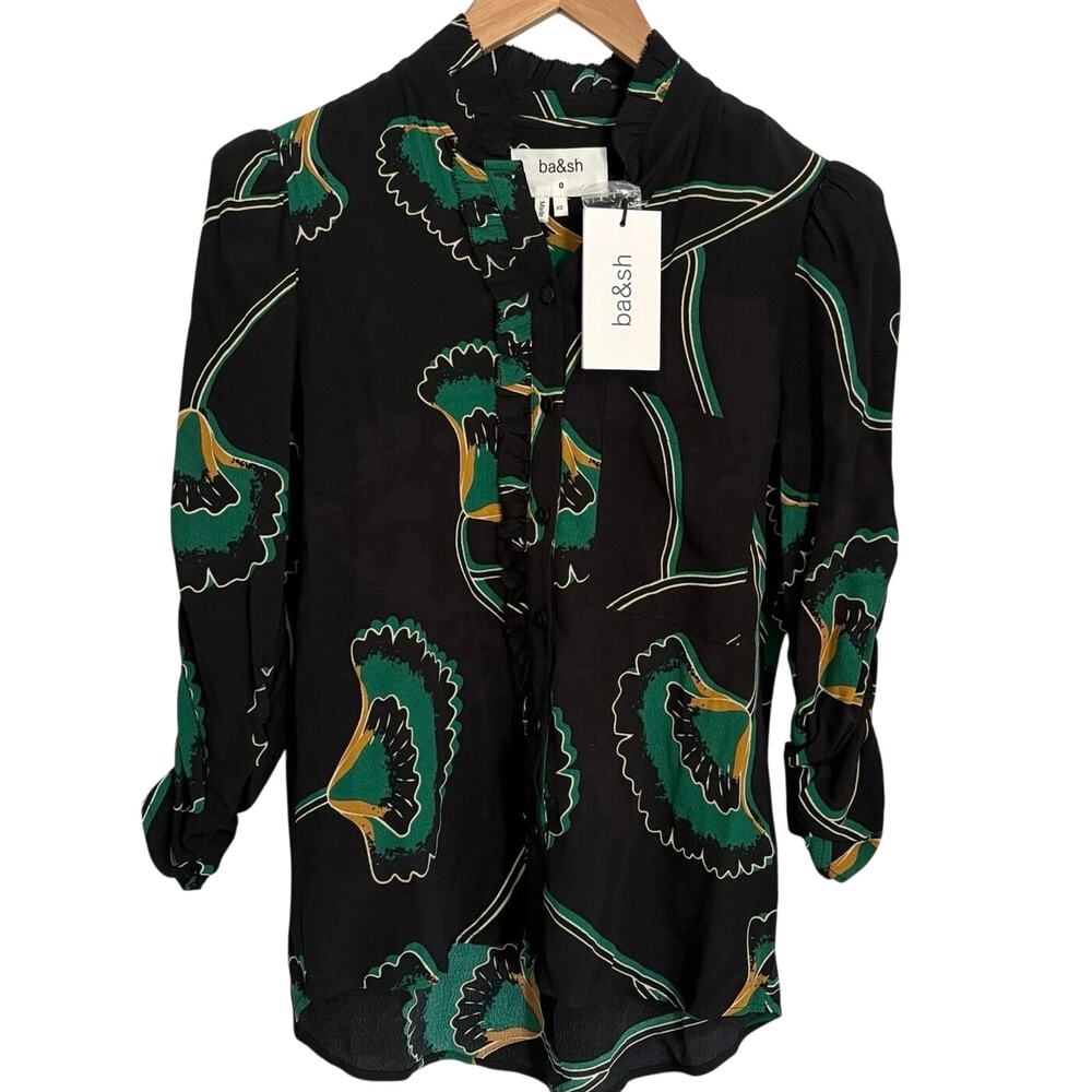 Ba&sh Laura Blouse Women’s Size XS Ruffle Cinched 3/4 Sleeve Victorian Career